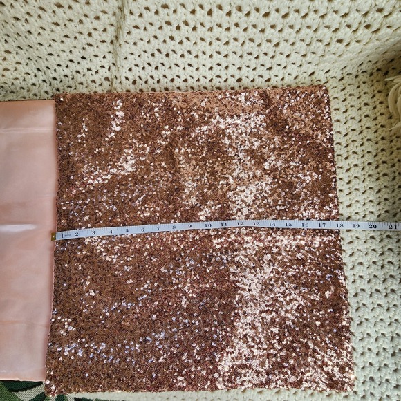 Sequin Throw Pillow Cover Shiny Sparkling Satin Back Rose Gold Pillow - Picture 5 of 7